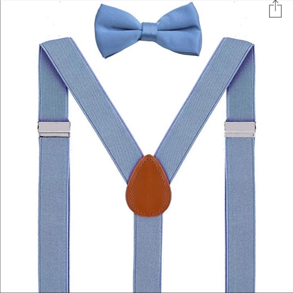 Blue youth suspenders with bow tie